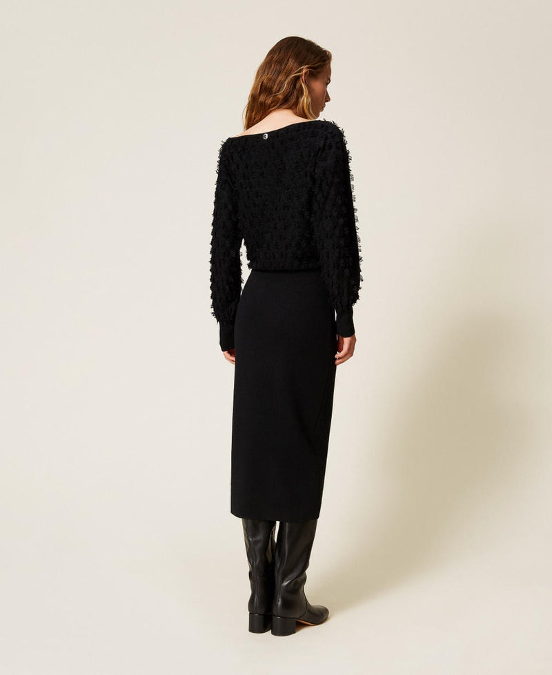 Midi Dress With Fringes Black