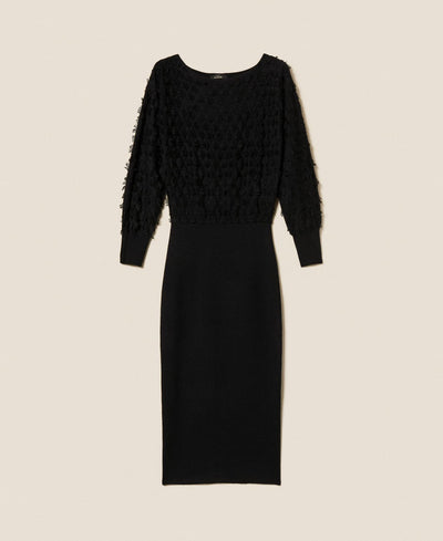 Midi Dress With Fringes Black