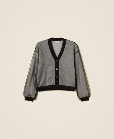 Knit Cardigan With Tulle Black/ Melange Gray