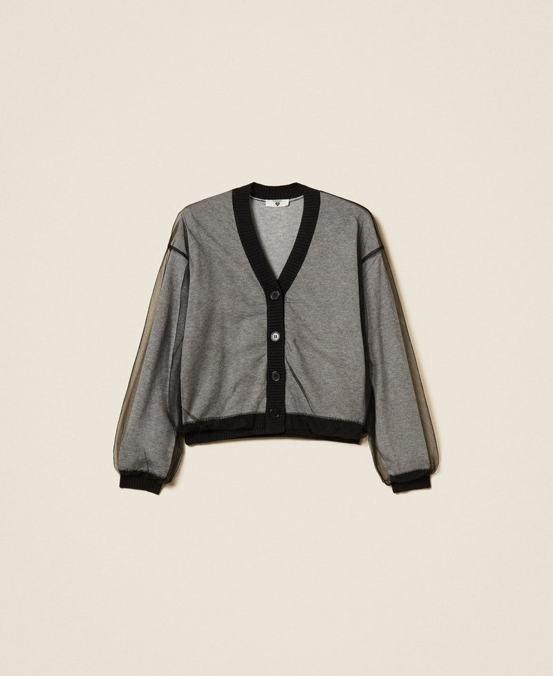 Knit Cardigan With Tulle Black/ Melange Gray
