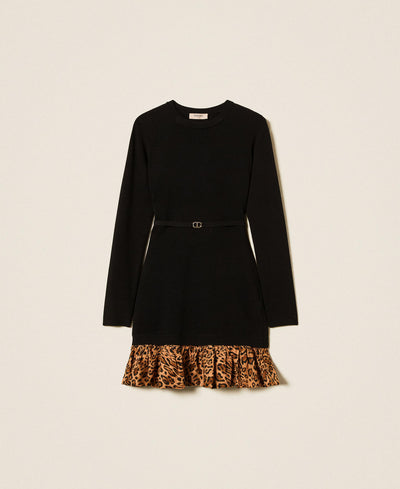 Short Knit Dress With Animal Print Insert