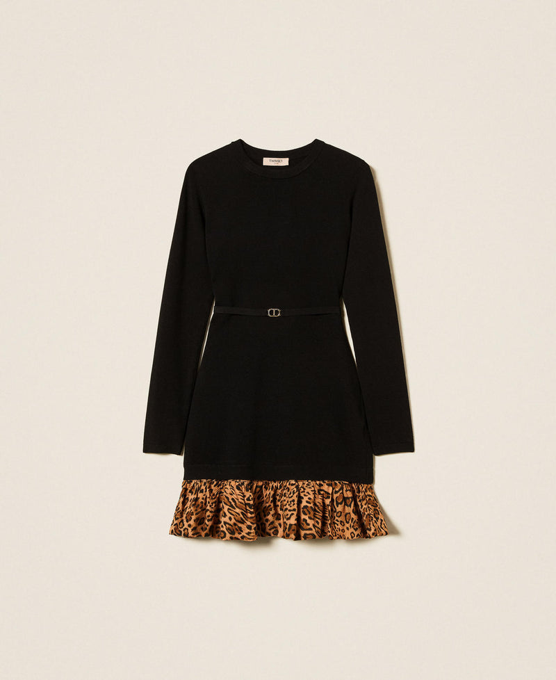 Short Knit Dress With Animal Print Insert