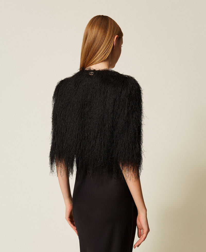 Cropped Jacket With Fringes Black