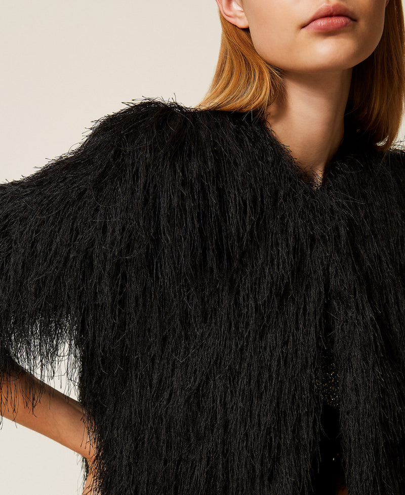 Cropped Jacket With Fringes Black