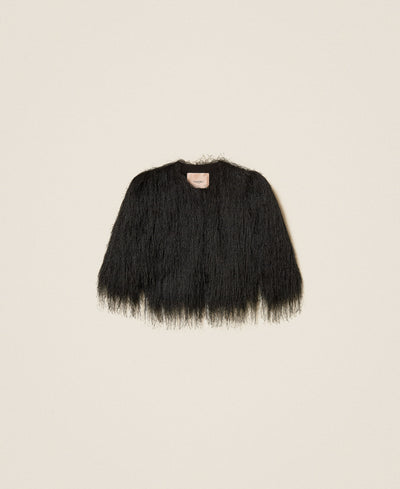 Cropped Jacket With Fringes Black