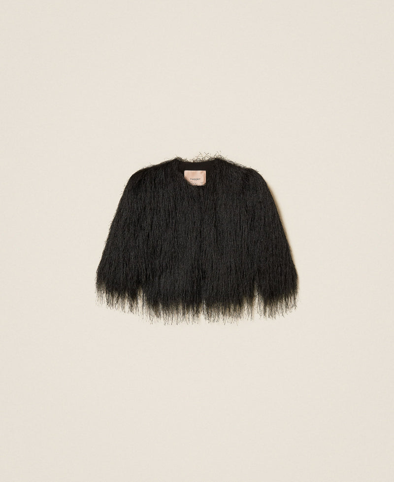 Cropped Jacket With Fringes Black