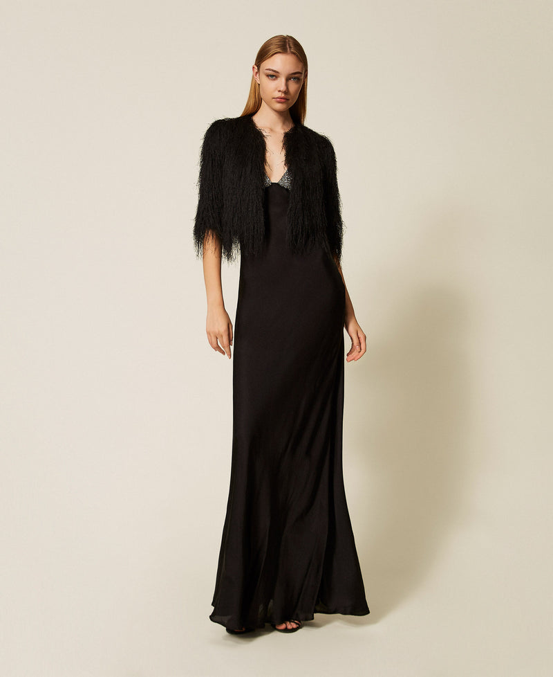 Cropped Jacket With Fringes Black