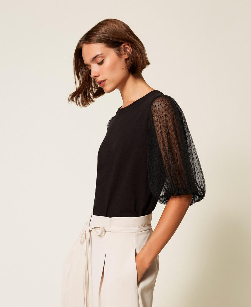 T-shirt With Tulle Sleeves Black