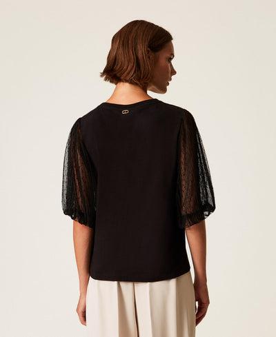 T-shirt With Tulle Sleeves Black