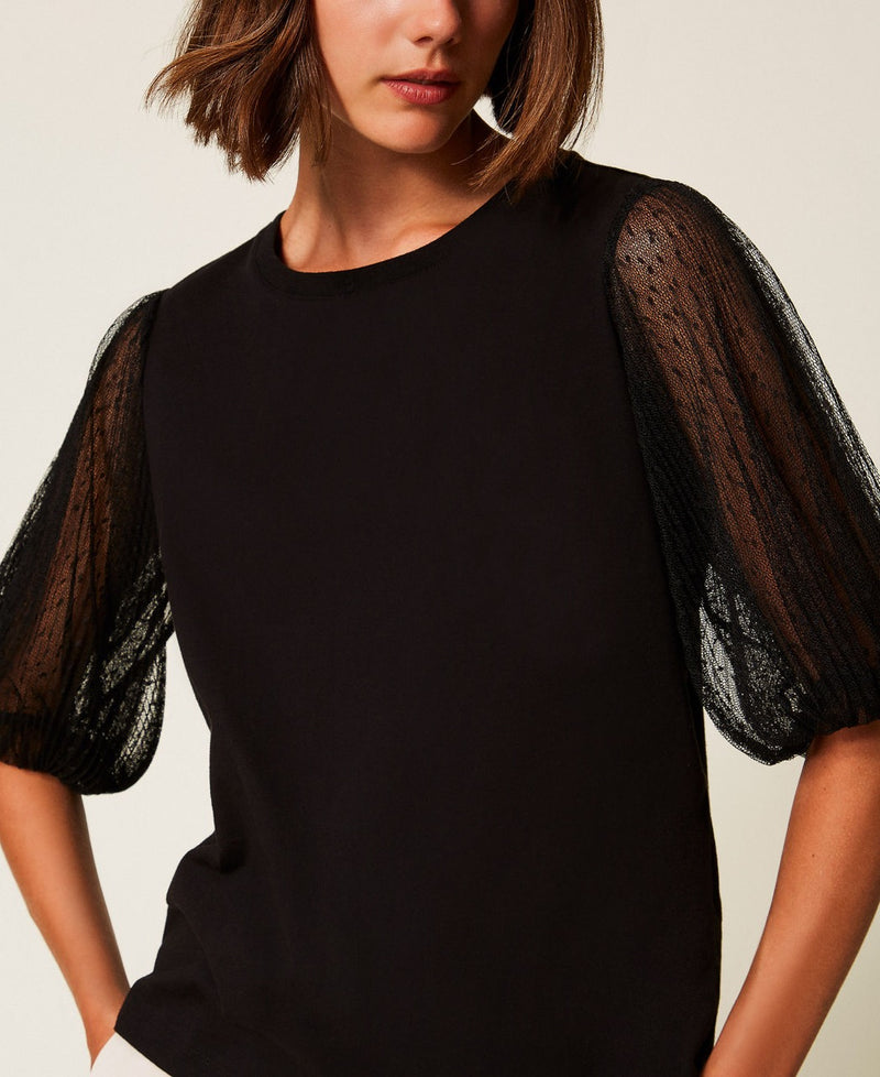 T-shirt With Tulle Sleeves Black