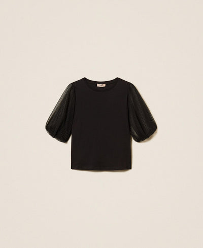 T-shirt With Tulle Sleeves Black