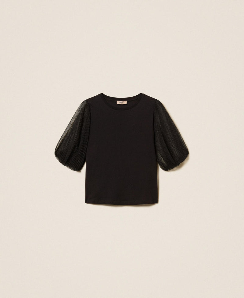 T-shirt With Tulle Sleeves Black