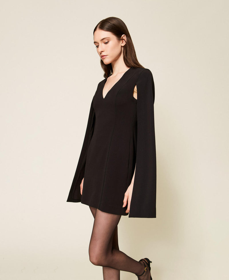 Short Crêpe Cape Dress Black