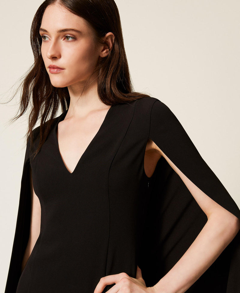 Short Crêpe Cape Dress Black
