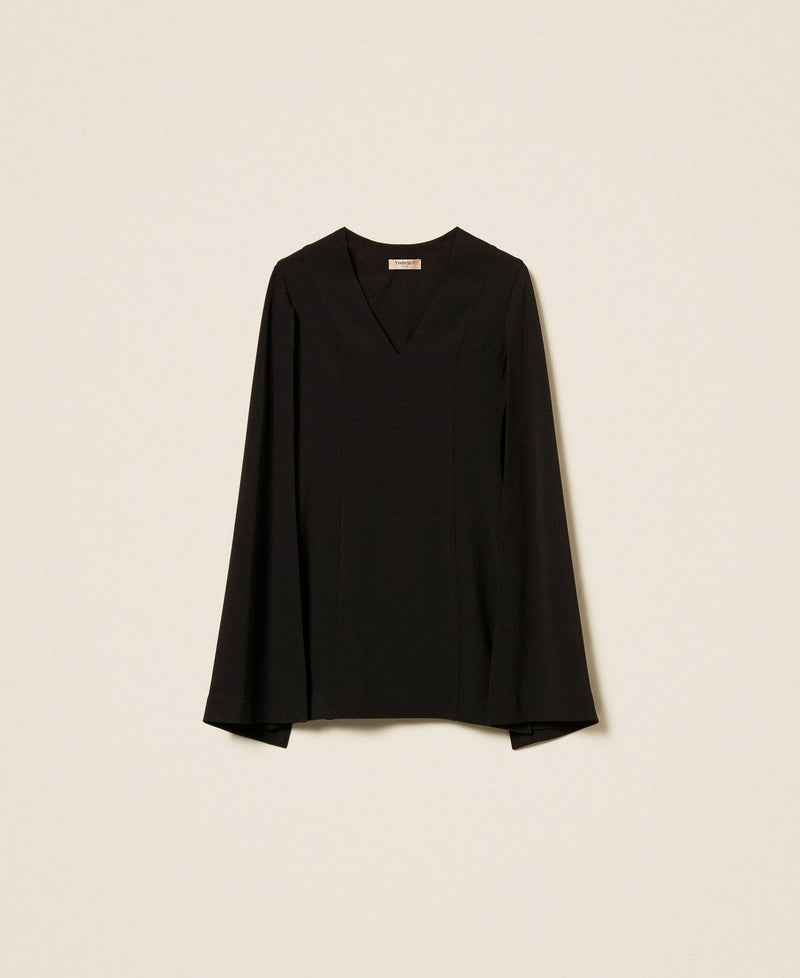 Short Crêpe Cape Dress Black