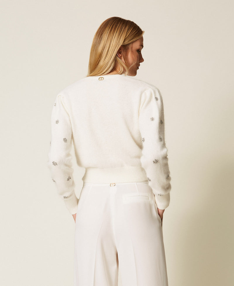 Angora Blend Cardigan With Embroidery White Snow