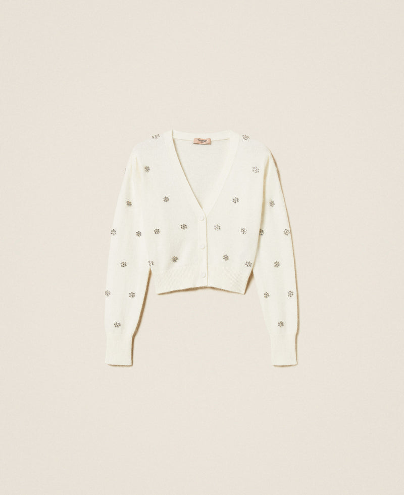 Angora Blend Cardigan With Embroidery White Snow