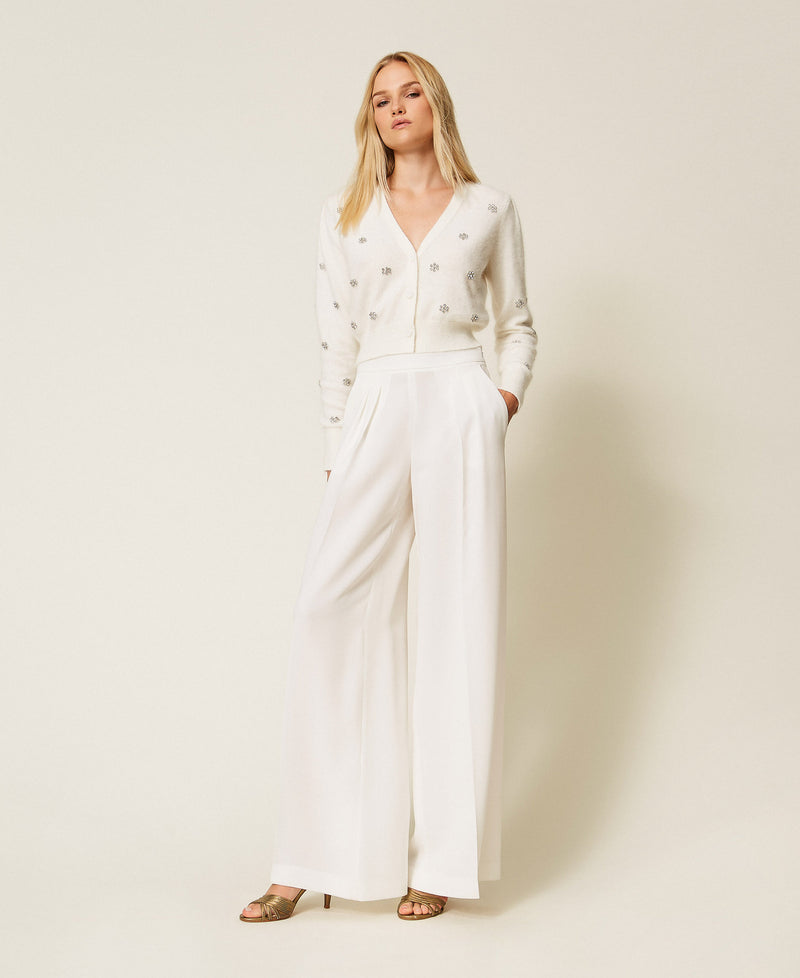 Angora Blend Cardigan With Embroidery White Snow