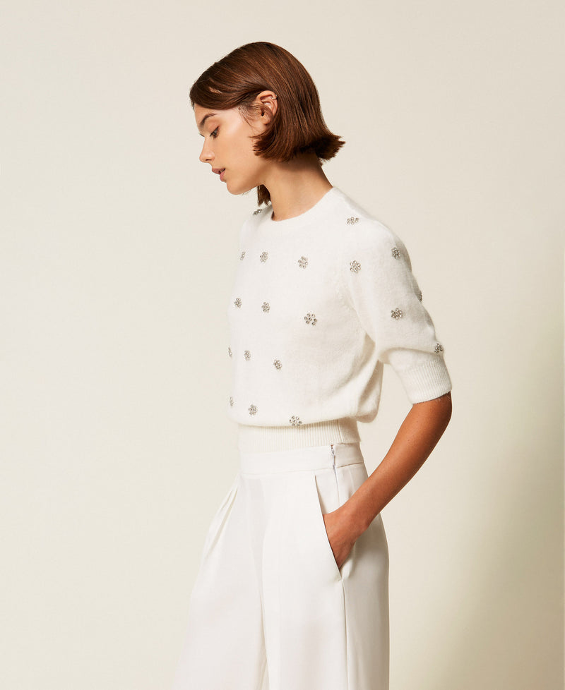 Angora Blend Jumper With Embroidery White Snow