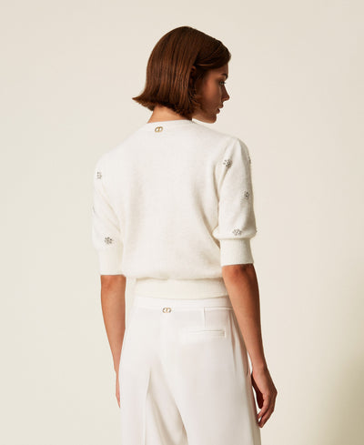 Angora Blend Jumper With Embroidery White Snow