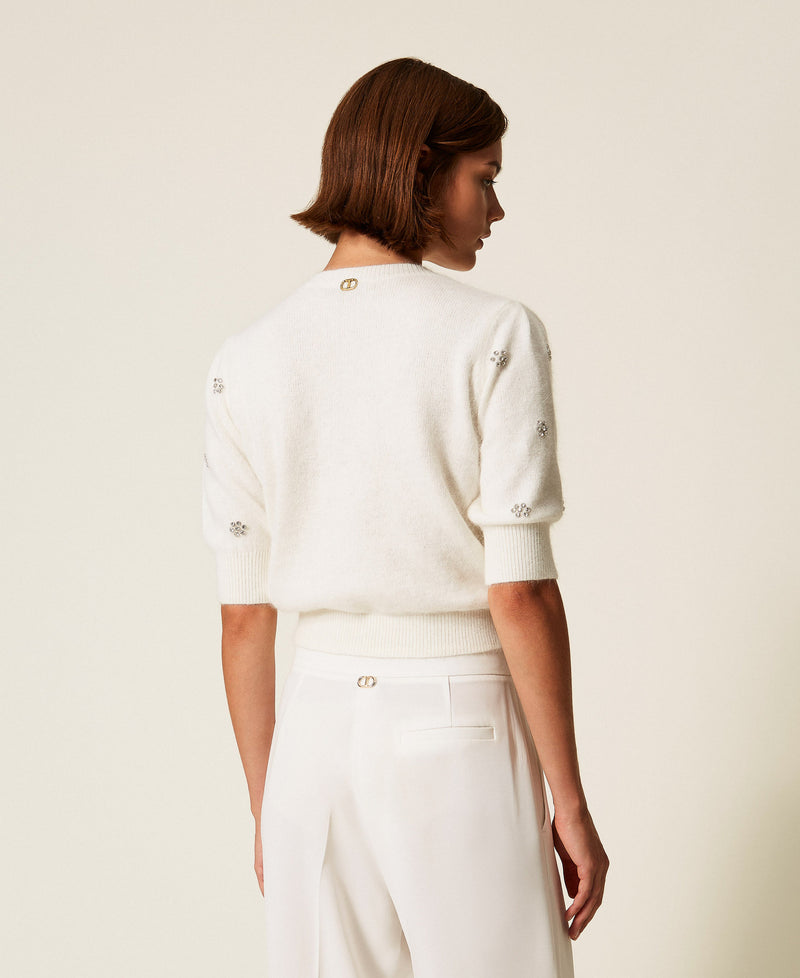 Angora Blend Jumper With Embroidery White Snow