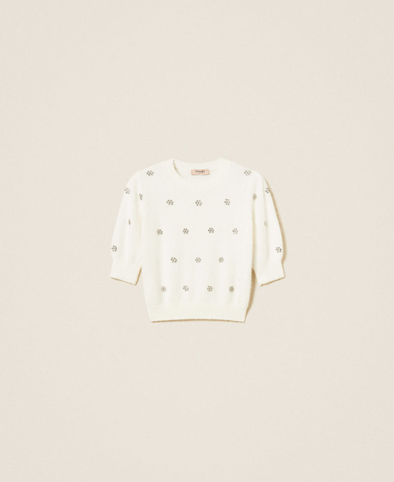 Angora Blend Jumper With Embroidery White Snow