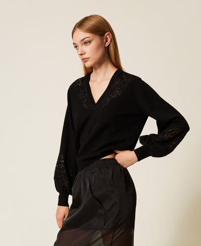 Jumper With Embroidered Inlays Black