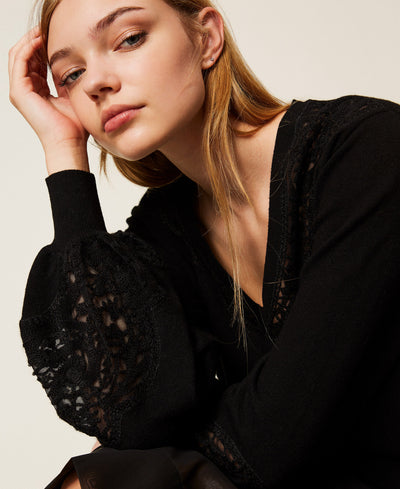 Jumper With Embroidered Inlays Black