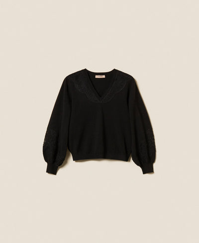Jumper With Embroidered Inlays Black
