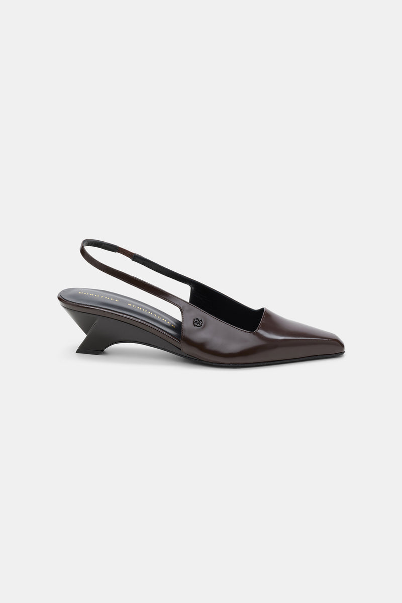 Subtle Shine Wedge Slingback Chocolate Tweed