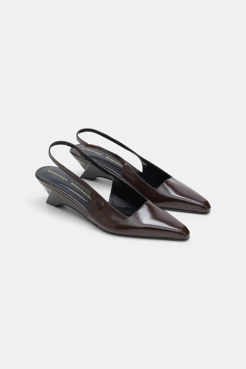 Subtle Shine Wedge Slingback Chocolate Tweed