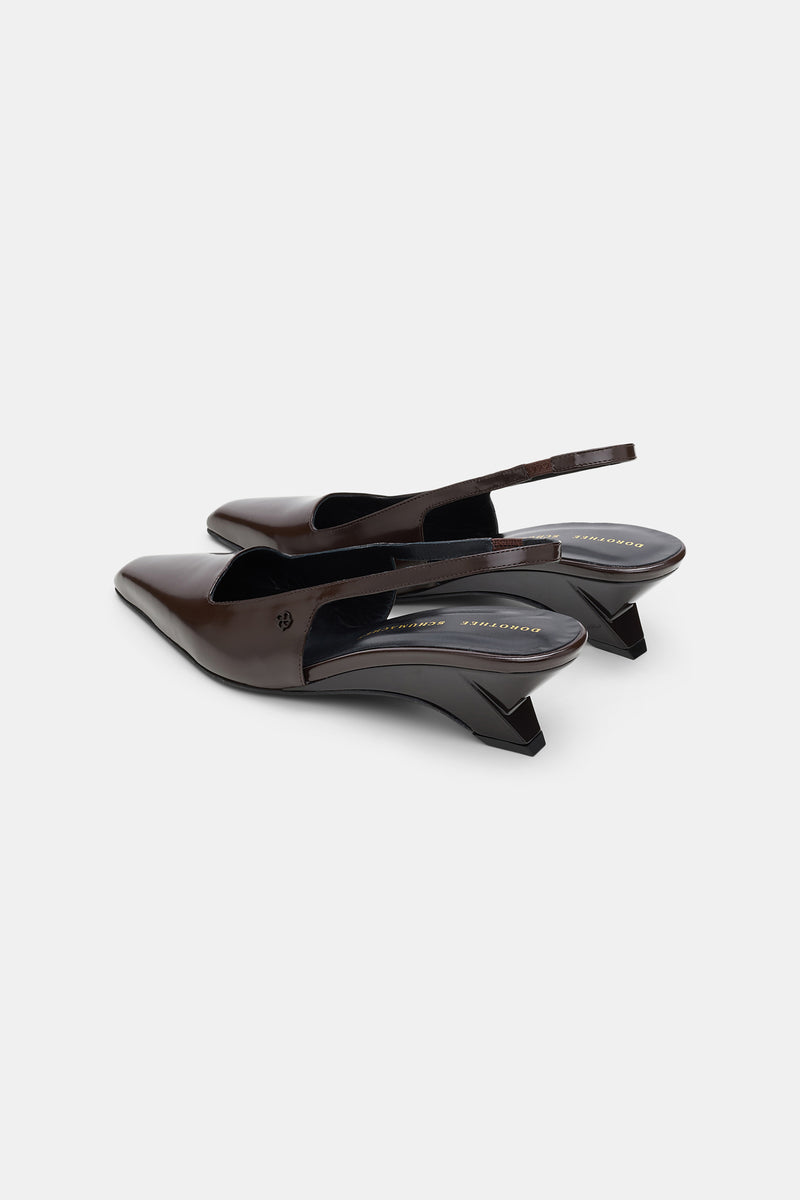 Subtle Shine Wedge Slingback Chocolate Tweed