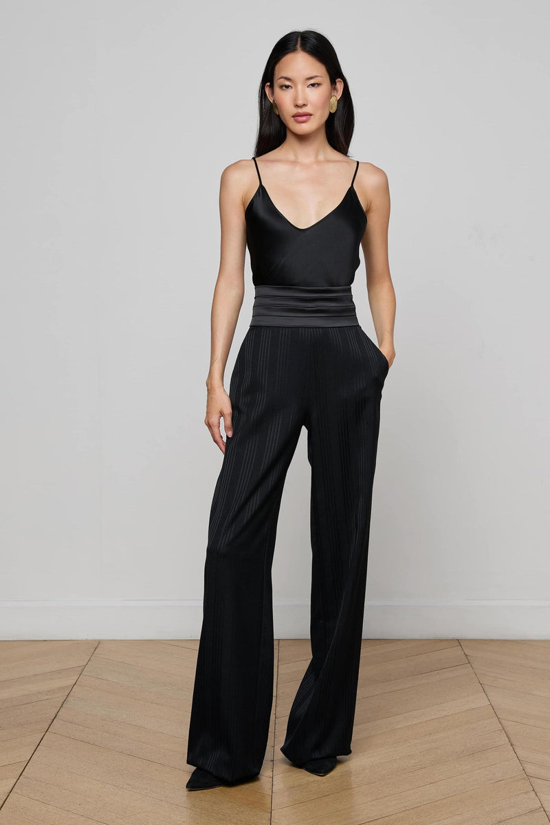 Minerva Cummerbund Trouser Black Shadow Stripe