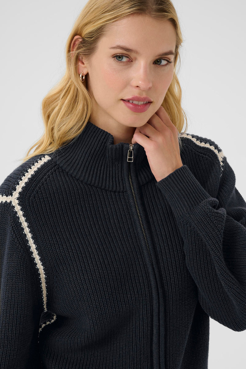 Semera Knit Zip Up Dark Navy/Whitecap Gray Stitch