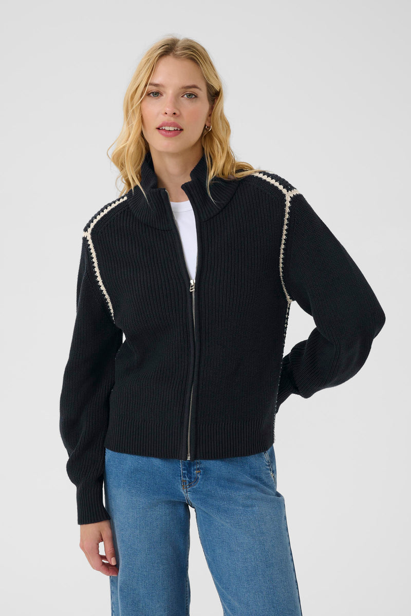 Semera Knit Zip Up Dark Navy/Whitecap Gray Stitch
