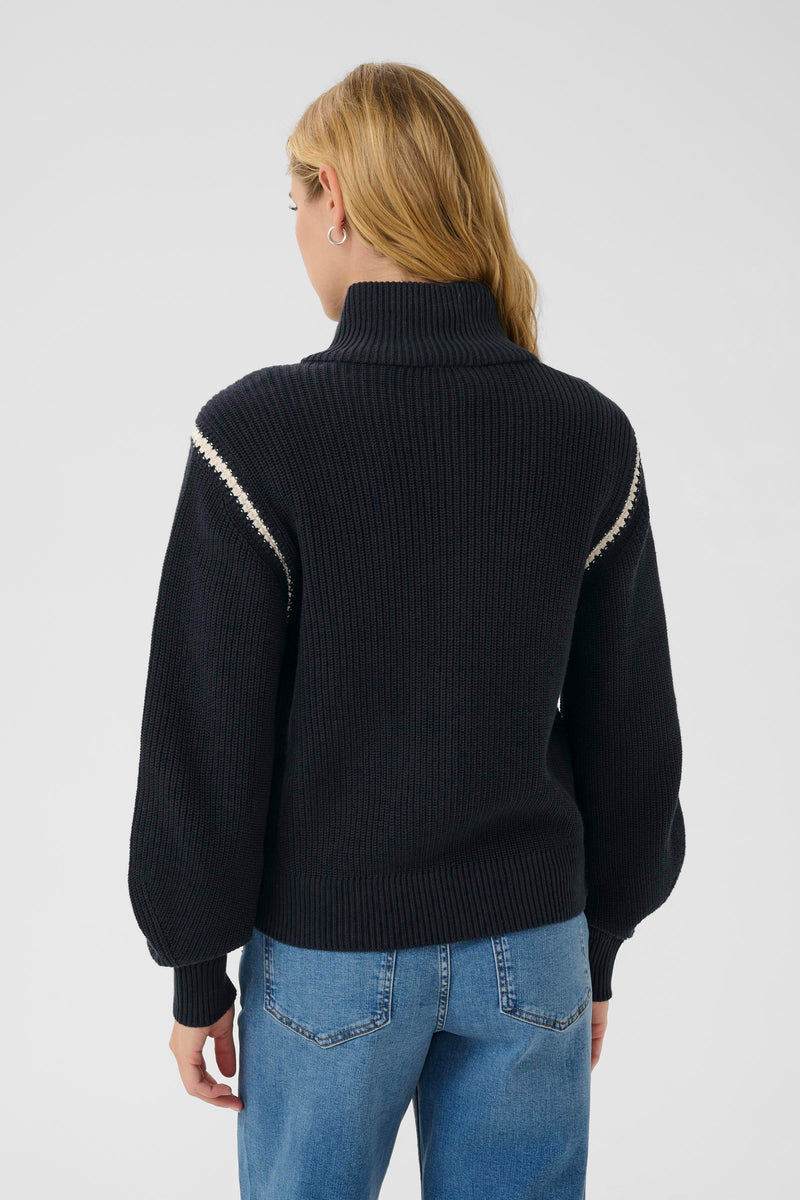 Semera Knit Zip Up Dark Navy/Whitecap Gray Stitch