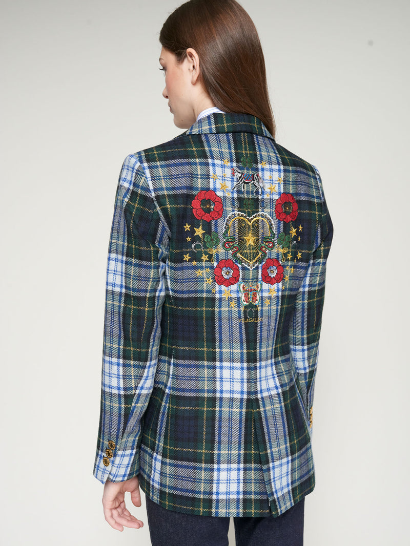 Green Plaid Embroidered Blazer