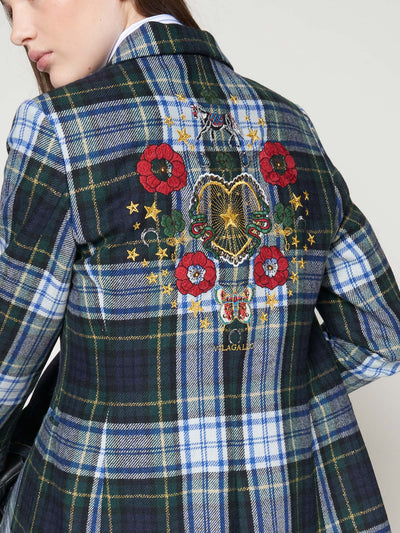 Green Plaid Embroidered Blazer