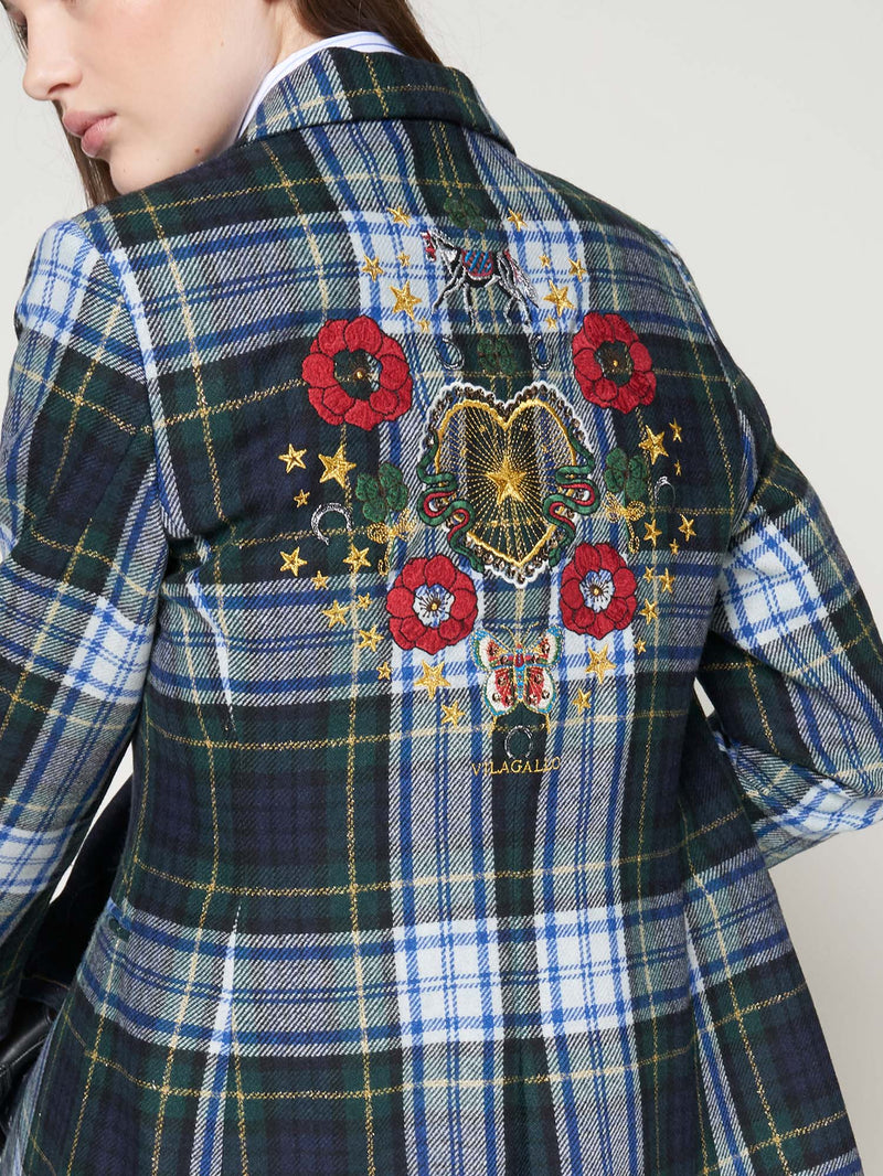 Green Plaid Embroidered Blazer