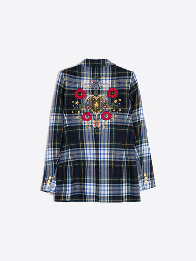 Green Plaid Embroidered Blazer