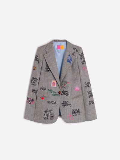 Grey Herringbone Blazer Graffiti