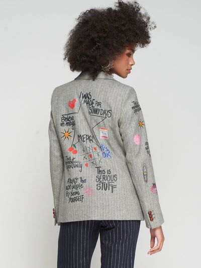 Grey Herringbone Blazer Graffiti