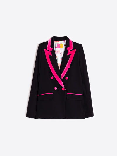 Tana Double Breasted Black Blazer Pink Trim