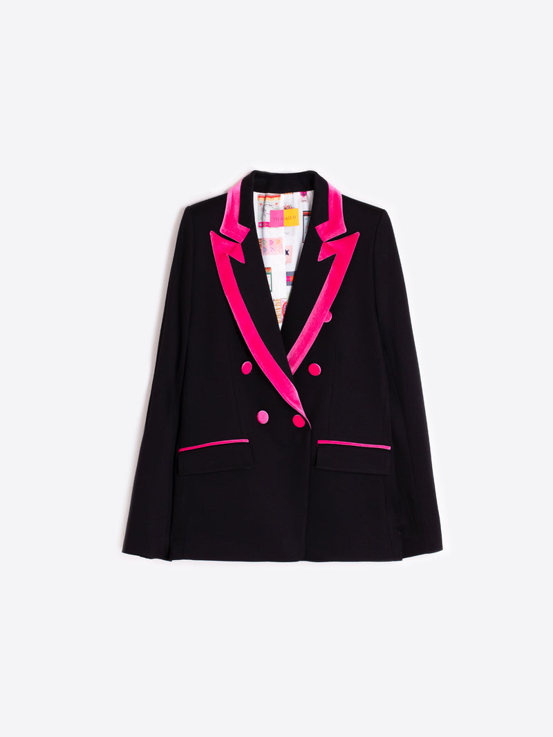 Tana Double Breasted Black Blazer Pink Trim