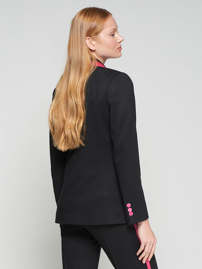 Tana Double Breasted Black Blazer Pink Trim