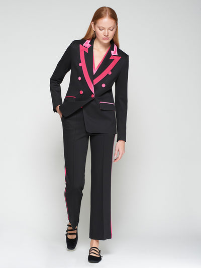 Tana Double Breasted Black Blazer Pink Trim