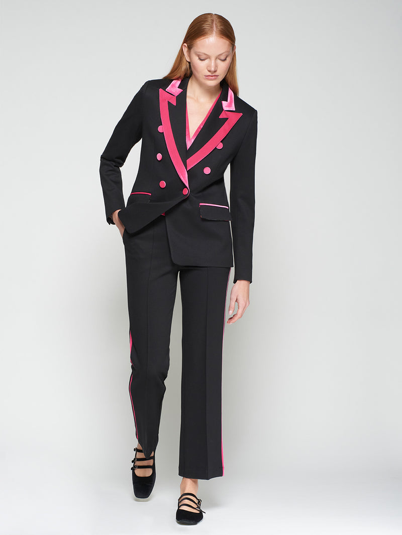 Tana Double Breasted Black Blazer Pink Trim