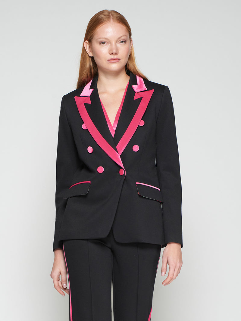 Tana Double Breasted Black Blazer Pink Trim