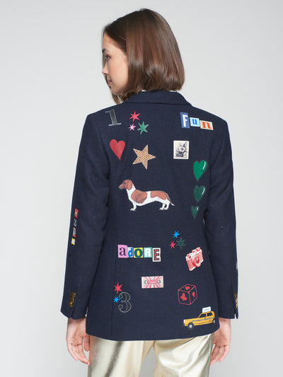 Navy Wool Blazer Graffiti