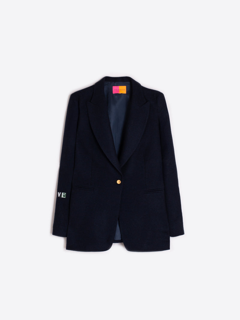 Navy Wool Blazer Graffiti